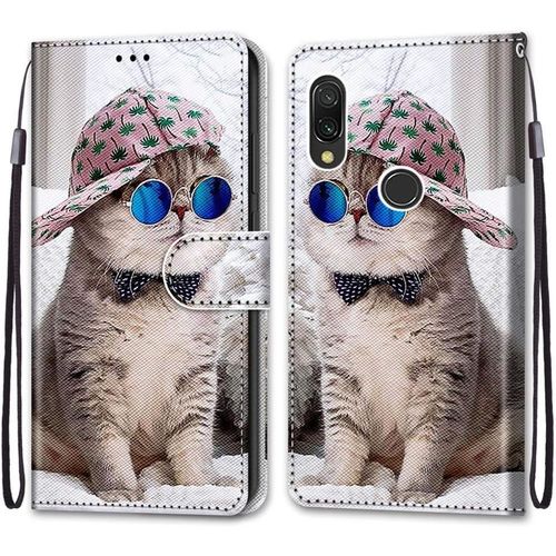 Coque Pour Xiaomi Redmi 7, Etui En Cuir Pu Portefeuille Housse Coque Avec 360 Degres Silicone Antichoc Protection Cover Cuir Pochette Magnetique Und Flip Bequille (Chats 4)