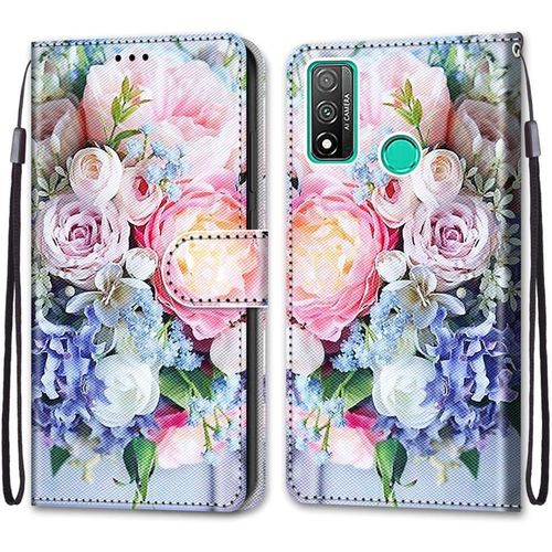 Coque Pour Huawei P Smart 2020, Etui En Cuir Pu Portefeuille Housse Coque Avec 360 Degres Silicone Antichoc Protection Cover Cuir Pochette Magnetique Und Flip Bequille (Fleur 3)