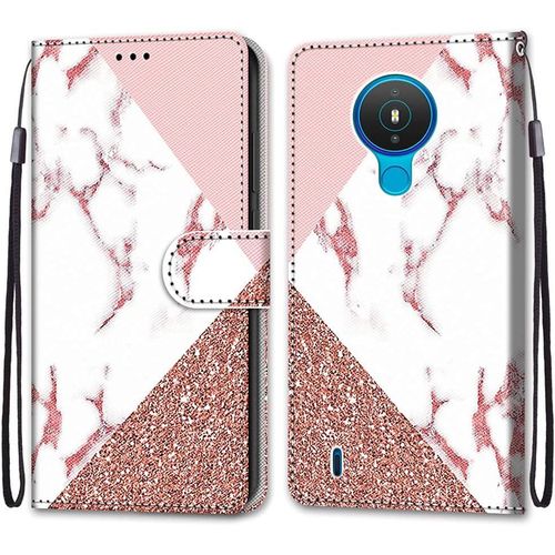 Coque Pour Nokia 1.4, Etui En Cuir Pu Portefeuille Housse Coque Avec 360 Degres Silicone Antichoc Protection Cover Cuir Pochette Magnetique Und Flip Bequille (Marbre)