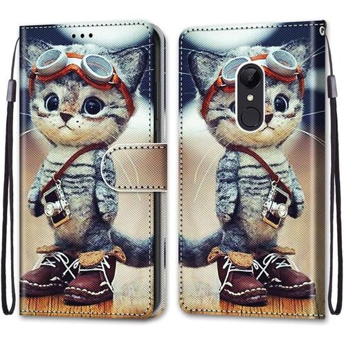 Coque Pour Xiaomi Redmi 5, Etui En Cuir Pu Portefeuille Housse Coque Avec 360 Degres Silicone Antichoc Protection Cover Cuir Pochette Magnetique Und Flip Bequille (Chat 1)