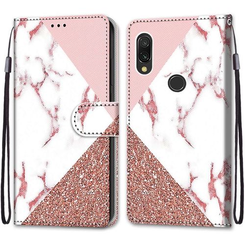 Coque Pour Xiaomi Redmi 7, Etui En Cuir Pu Portefeuille Housse Coque Avec 360 Degres Silicone Antichoc Protection Cover Cuir Pochette Magnetique Und Flip Bequille (Marbre)