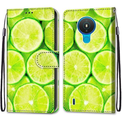 Coque Pour Nokia 1.4, Etui En Cuir Pu Portefeuille Housse Coque Avec 360 Degres Silicone Antichoc Protection Cover Cuir Pochette Magnetique Und Flip Bequille (Citron)