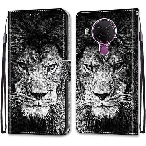 Coque Pour Nokia 5.4, Etui En Cuir Pu Portefeuille Housse Coque Avec 360 Degres Silicone Antichoc Protection Cover Cuir Pochette Magnetique Und Flip Bequille (Lion)