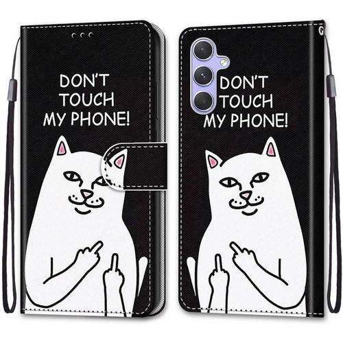 Coque Pour Samsung Galaxy A24 4g, Etui En Cuir Pu Portefeuille Housse Coque Avec 360 Degres Silicone Antichoc Protection Cover Cuir Pochette Magnetique Und Flip Bequille (Caricature De Chat)
