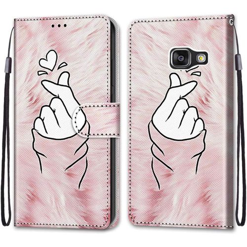 Coque Pour Samsung Galaxy A3 2016 / A310, Etui En Cuir Pu Portefeuille Housse Coque Avec 360 Degres Silicone Antichoc Protection Cover Cuir Pochette Magnetique Flip Bequille (Doigt Coeur)