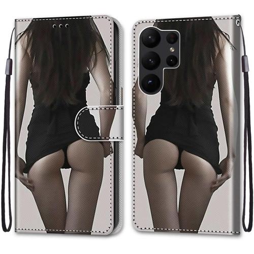 Coque Pour Samsung Galaxy S23 Ultra, Etui En Cuir Pu Portefeuille Housse Coque Avec 360 Degres Silicone Protection Cover Cuir Pochette Magnetique Und Flip Bequille (Fille Sexy)