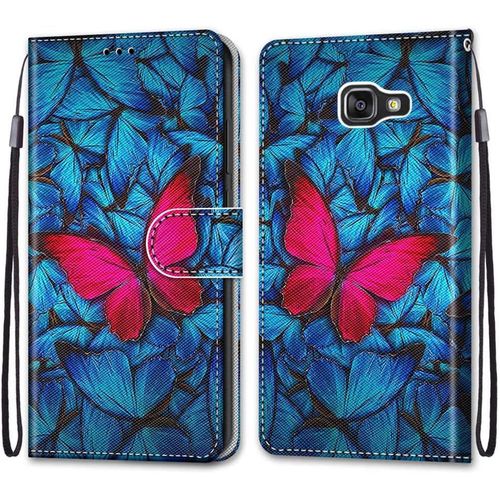 Coque Pour Samsung Galaxy A5 2016/ A510, Etui En Cuir Pu Portefeuille Housse Coque Avec 360 Degres Silicone Antichoc Protection Cover Cuir Pochette Magnetique Flip Bequille (Papillon)