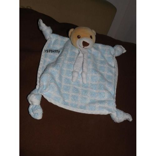 Doudou Ours Plat Carreaux Bleu Nounours Passeport Et Tendresse.