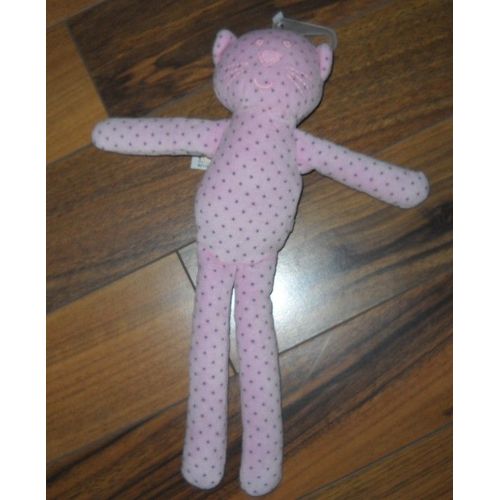 Doudou Chat Rose Bonbon A Pois Gris