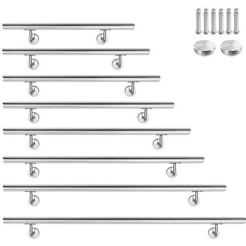 Aufun Main courante, inox rampe d'escalier, intérieur & extérieur Ø 42 mm, usage intérieur et extérieur, argenté 80cm