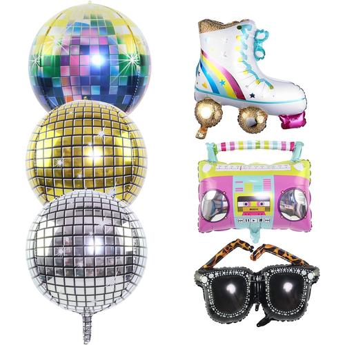 Lot De 6 Ballons Disco Arc-En-Ciel En Aluminium Avec Grand Miroir M¿¿Tallique Pour Roller Skate Radio L¿¿Opard 55,9 Cm