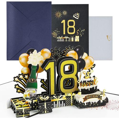 Carte Anniversaire de 18 ans, Carte Cadeau Pop-up, 3D Cartes Cadeaux Anniversaire Avec Enveloppe Pour Femmes, M¿¿res, Filles, Hommes, Amis, Romantique