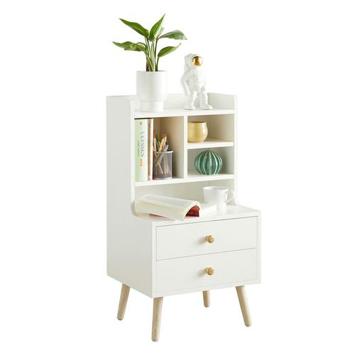 Sobuy Table De Chevet Table De Nuit Bout De Canapé Table D'appoint Table Basse Avec Étagères De Rangement Et 2 Tiroirs ¿ Blanc, Fbt100-W