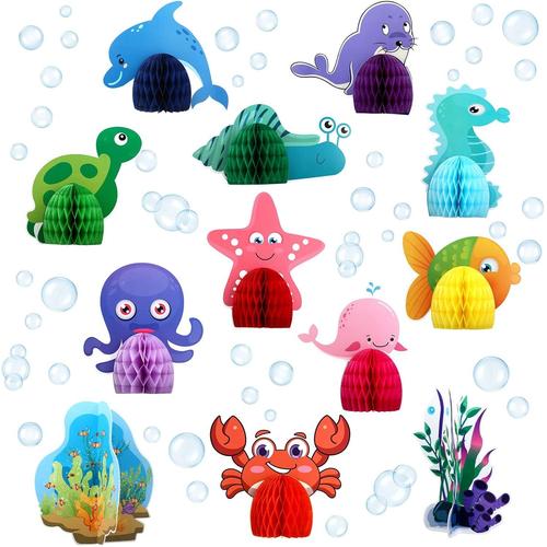 12 Pcs Centre de Table Anniversaire Faune Marine Decoration Table Anniversaire Theme Oc¿¿an Mer Poisson Boule en Nid d'abeille Garcon Fille Enfant Cr¿¿ature Marine Deco Bapteme