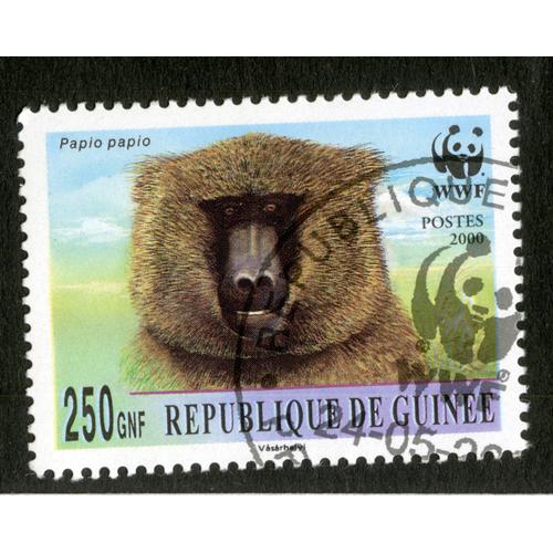 Timbre Oblitéré République De Guinée, Papio Papio, Postes 2000, Wwf, 250 Gnf