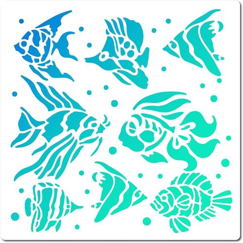 Poisson Tropical Pochoir 8 Styles Mod¿¿Le De Poisson 18x18 Cm Plastique Carr¿¿ R¿¿Utilisable ¿¿T¿¿ Oc¿¿An Th¿¿Me Dessin Pochoir Pour Peinture Sur Mur Tissu Scrapbooking Carte Diy Art Artisanat