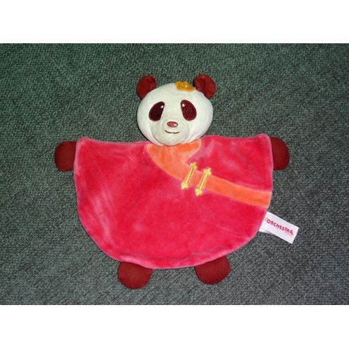 Orchestra Panda Ours Rouge Orange Plat Doudou Peluche