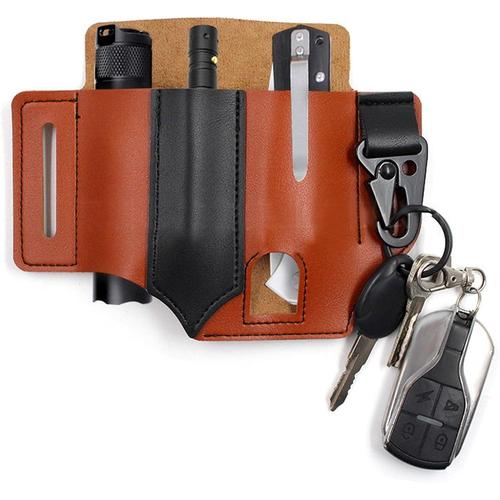 Gaine Multitool Pour Ceinture Edc Organisateur De Ceinture En Cuir Edc Holster Avec Pochette Multitool Porte-Lampe De Poche Porte-Stylo Clip Porte-Cl¿¿S Pour Homme Imitation Cuir Sandy Brown