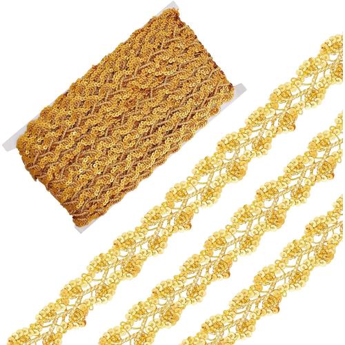 13m M¿¿Tallique Tresse Dentelle Garniture 1 Pouces Largeur Fleur Ruban Ondul¿¿ D¿¿Cor¿¿ Dor¿¿ Gimp Garniture Venise Bord Avec Paillettes Paillette Artisanat Couture Dentelle Pour Costume