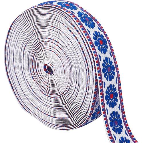 10m Jacquard Broderie Ruban 25mm Large Bleu Fleur Garniture Ethnique Dentelle Boho Frange Tissu Appliques Pour V¿¿Tements Tissu Ceinture Chapeau Sac Paquet Cadeau Bretelles Embellissement