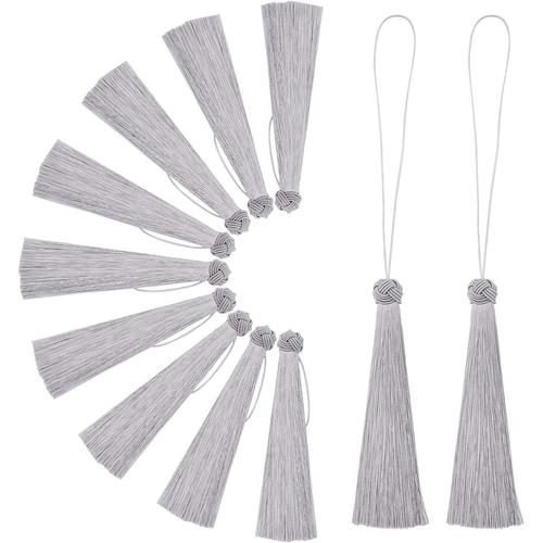 10PCS Tassel Key Pendentif Flossy Bookmark Glands Gris ¿¿ la Main Silky Floss Tiny Craft Glands pour DIY Craft Accessoire D¿¿coration de la Maison