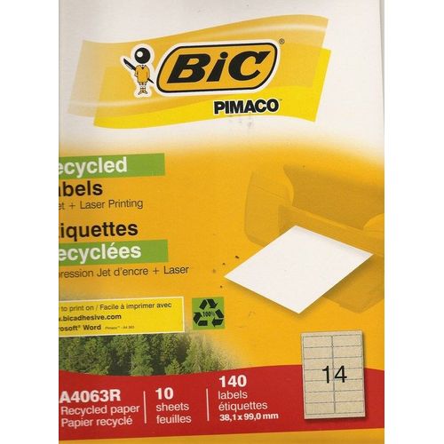 Etiquettes Bic 38,1x99 Mm - 14 Etiquettes Par Feuille - 10 Feuilles