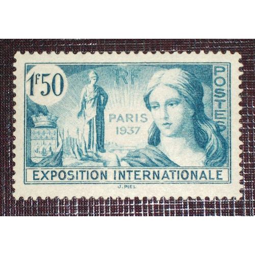 France N° 336 Neuf Avec Charnière Ou Trace De 1937 - 1f50 Bleu-Vert « Propagande Pour L'exposition Internationale De Paris »