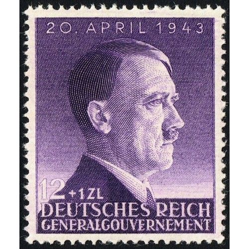 Pologne 1943, Occupation Allemande, General Gouvernement, Très Beau Timbre Neuf** Luxe Yvert 112, 54ème Anniversaire Du Chancelier Hitler, 12 + 1zl Violet.