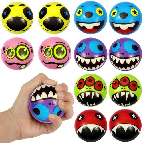 Balle Anti-Stress Fidget Toy, 12pcs Boule Stressantes, Mini Balle De Sport/Planètes/Animaux/Insectes/Emoji Balle Anti-Stress, Balle De Relief Pression, Balle Sensorielles Jouets (Émoticônes)
