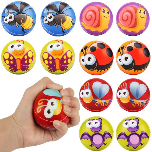 Balle Anti-Stress Fidget Toy, 12pcs Boule Stressantes, Mini Balle De Sport/Planètes/Animaux/Insectes/Emoji Balle Anti-Stress, Balle De Relief Pression, Balle Sensorielles Jouets (Insectes)