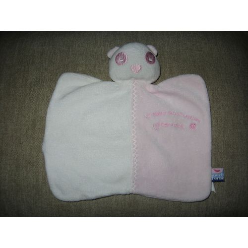 Doudou Plat Raton Laveur Blanc Et Rose - Sucre D'orge - 18 Cm