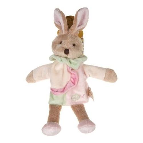 Doudou Marionnette Lapin Kaninchen Rabbit Babynat Rose Vert 27 Cm