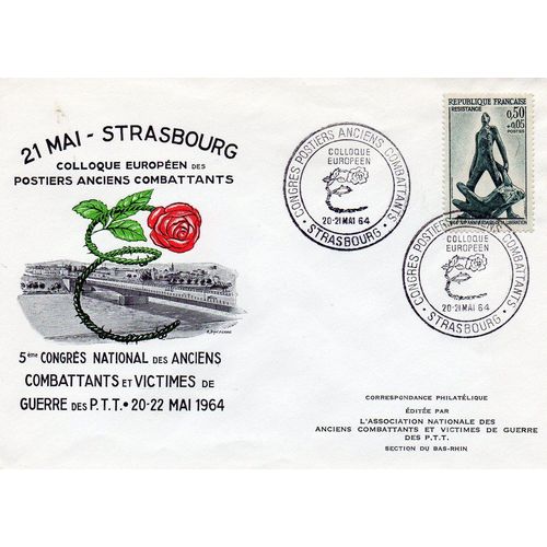 Marcophilie - Cachet Commémoratif - 5eme Congrès Des Postiers Anciens Combattants - Strasbourg, Le 20 Et 21 Mai 1964