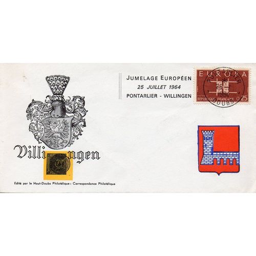 Marcophilie - Cachet Commémoratif - Jumelage Européen - Pontarlier / Willingen - Pontarlier, Le 25 Juillet 1964