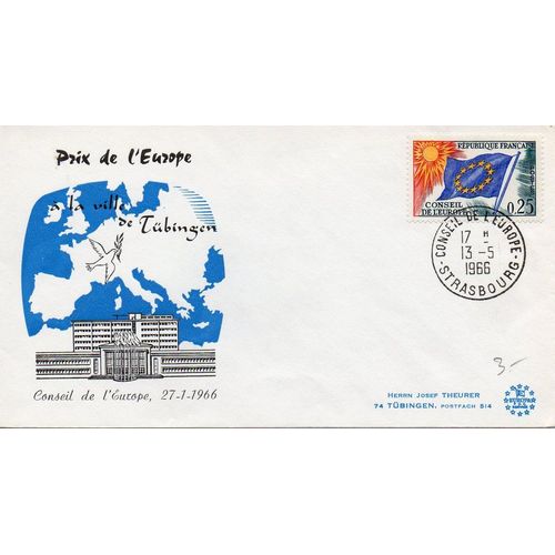 Marcophilie - Cachet Commémoratif - Prix De L'europe À La Ville De Tübingen - Strasbourg, Le 13 Mai 1966