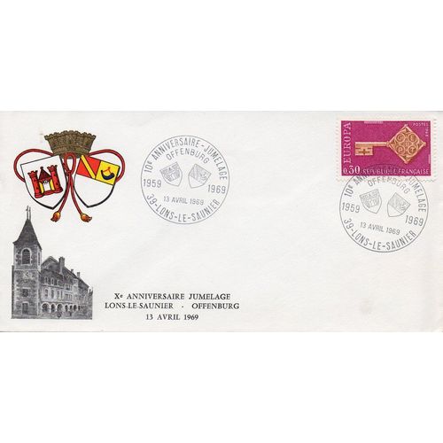 Marcophilie - Cachet Commémoratif - 10e Anniversaire Jumelage Lons Le Saunier / Offenburg - Le 13 Avril 1969
