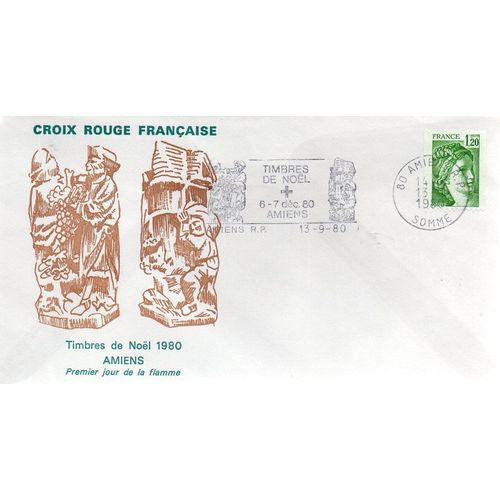 Marcophilie - Cachet Commémoratif - Croix Rouge Française - Timbres De Noël 1980 - Amiens, Le 13 Septembre 1980