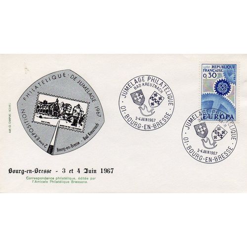 Marcophilie - Cachet Commémoratif - Jumelage Philatélique Badkreuznach - Bourg En Bresse, Le 3 Et 4 Juin 1967