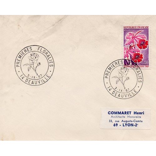 Marcophilie - Cachet Commémoratif - Premières Floralies De Deauville - Deauville, Le 3 Septembre 1967
