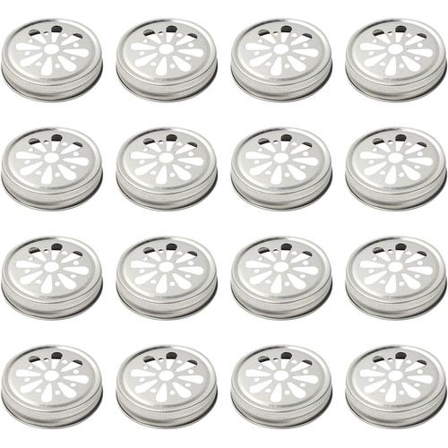 16 Pcs Fleur Coupe Couvercles Creux ¿¿Tain Daisy Mason Jar Couvertures Aluminium Canning Bouteilles En Verre Couvercle Argent Paille Trou Bougie Boule Topper Shade Caps