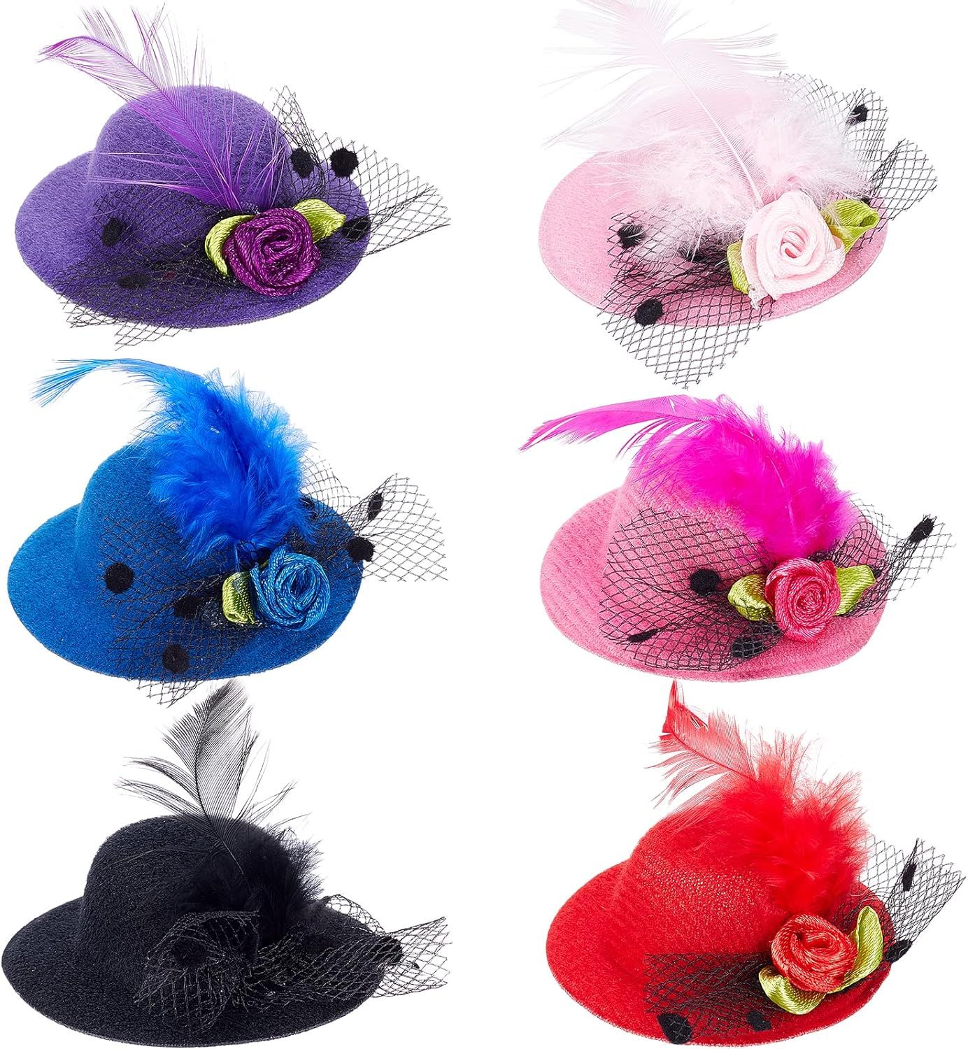 6 Couleurs 6pack Mini Chapeaux Tea Party Chapeau Petits Chapeaux Pince ¿¿ Cheveux Chapeau Haut De Forme Fascinator D¿¿Coratif Avec Fer Allgator Pinces ¿¿ Cheveux Pour Femme Costume Accessoire