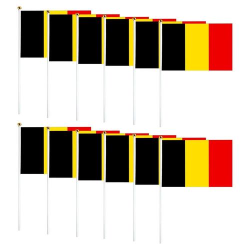 Drapeau Belgique Stick, Mini Drapeau Belgique ¿¿ Main 5x8 Pouces (14 X 21 cm) - Couleur vive et r¿¿sistant ¿¿ la d¿¿coloration - Drapeaux ¿¿ Main,10PCS