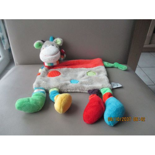 Doudou Plat Vache/Girafe Multicolore Mots D'enfants