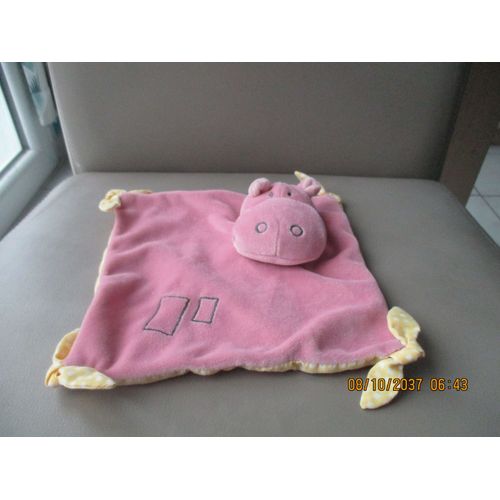 Doudou Plat Hippopotame Rose Tigex