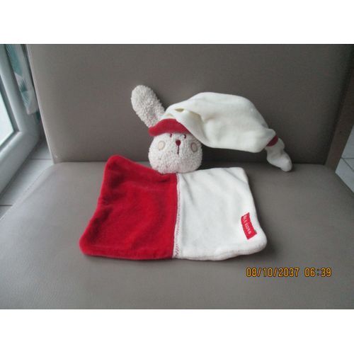 Doudou Plat Lapin Rouge Et Blanc Sucre D'orge