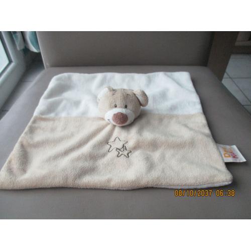 Doudou Plat Ours Beige/Crème/Écru/Marron Imprimé Étoiles Doukidou