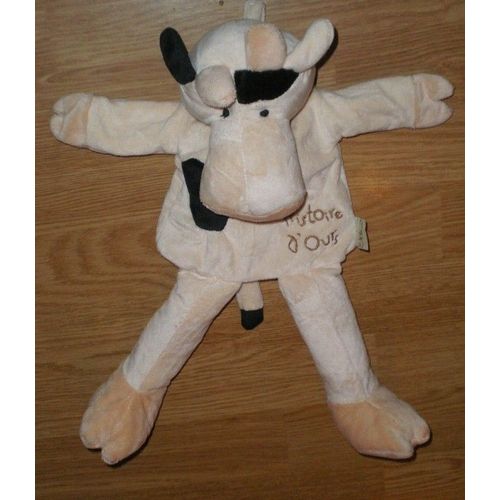 Doudou Peluche 30 Cm Marionnette  Vache Cow Kuh Blanc Et Noir ♥ Longues Pattes Histoire D' Ours Mario Rose