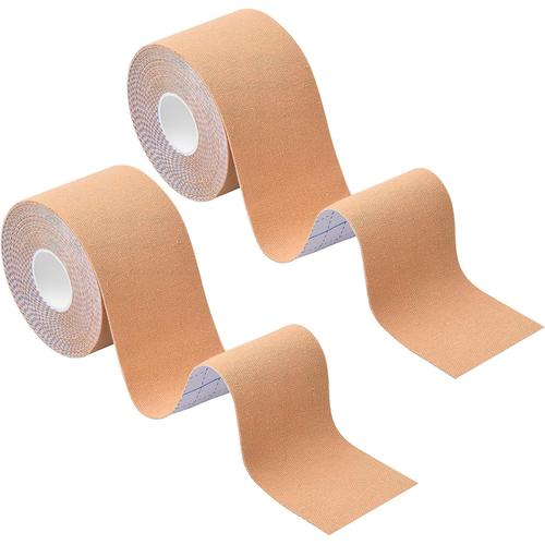 2 Rolls Bandes Kin¿¿Siologie Sport 5mx5cm, Bande Sportive Adhesive Hypoallerg¿¿Nique, Ruban Th¿¿Rapeutique Muscles ¿¿Lastique Imperm¿¿Able, Strapping Physio Tape Pour Genou Cheville (Beige)