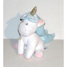 Doudou Licorne Jemini Model Blanc Et Bleu Peluche Cheval 16 Cm