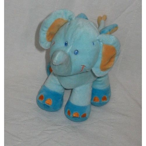 Éléphant Doudou Bleu Et Orange Pommette 20 Cm